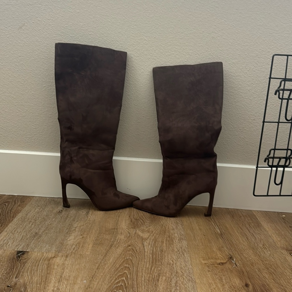 Express Brown Suede High-Heel Knee Boots